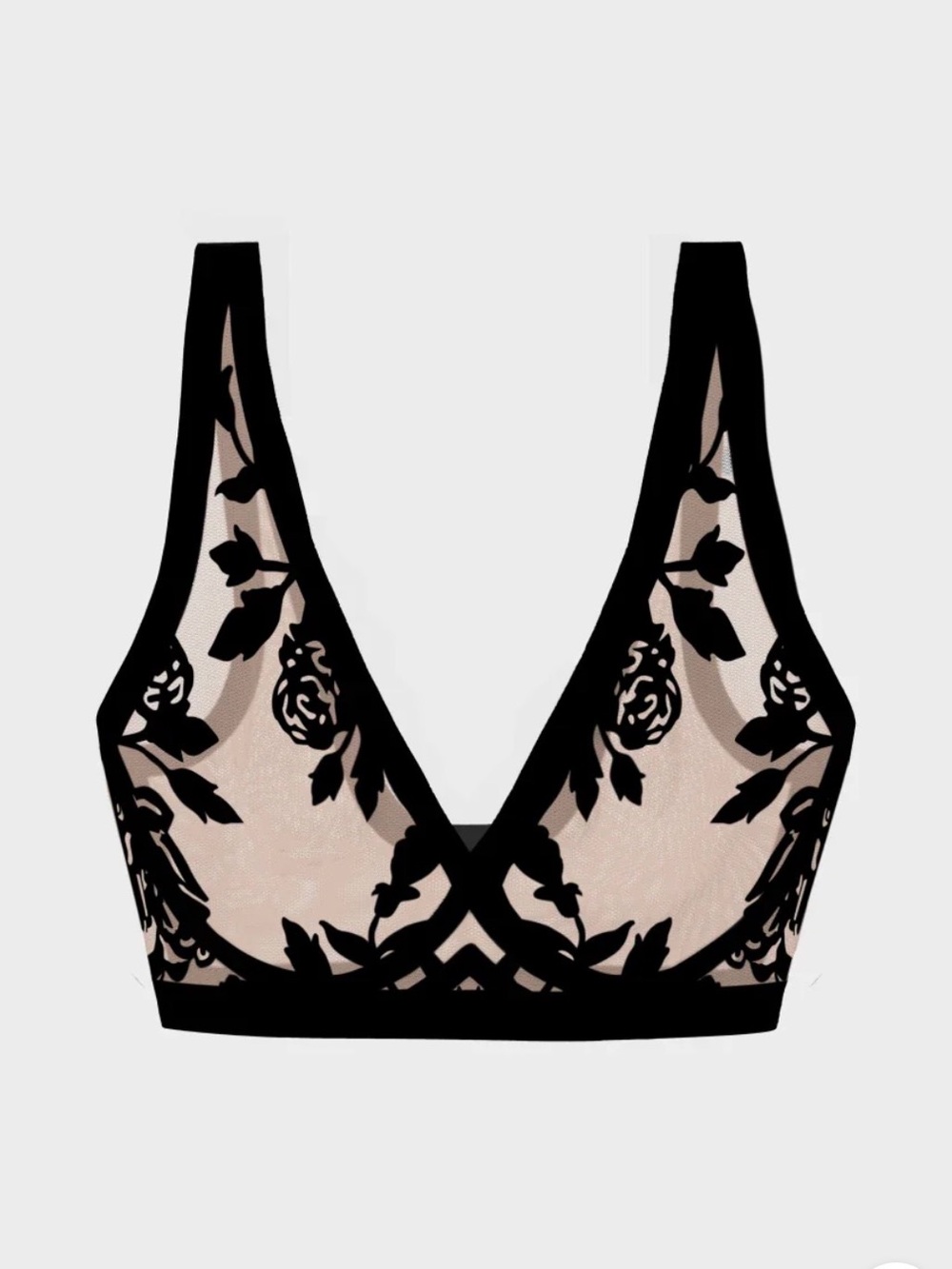 🔘Madame Ooh LA LA Sheer Floral Lace Bralette in Black and Nude
